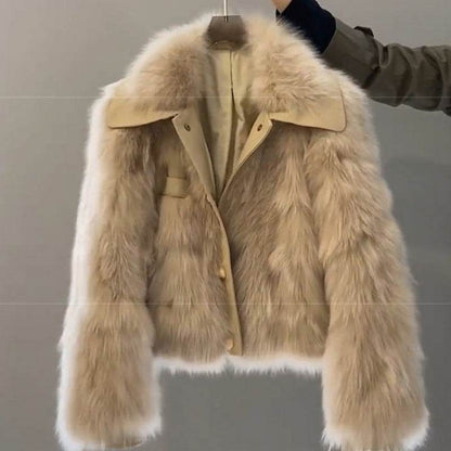 Women's Urban Style Fur Coat - Premium Acrylic Jacket in Gray/Brown - Buy Center