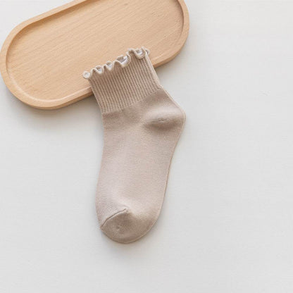 Women's Solid Color Wooden Ear Socks - Comfortable Cotton Short Tube - Buy Center