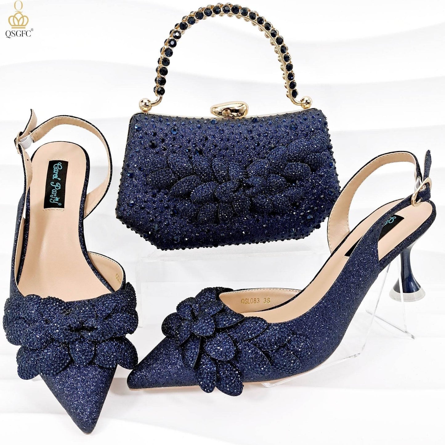 Handmade Leaf Decorative Evening Shoes Bag Set – Stylish Wine Glass Heel - Buy Center