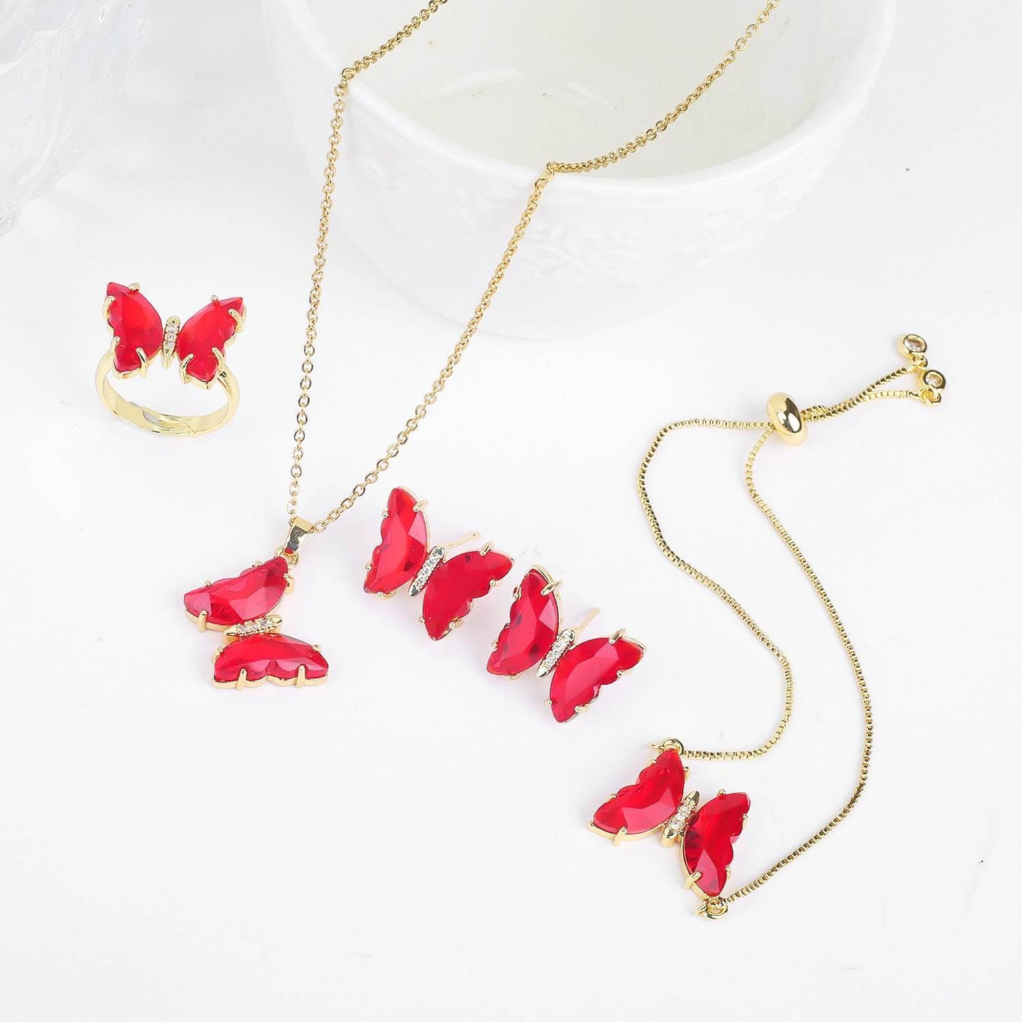 Buycenter Lucky Crystal Butterfly Jewelry Set - Necklace, Earrings & More - Buy Center