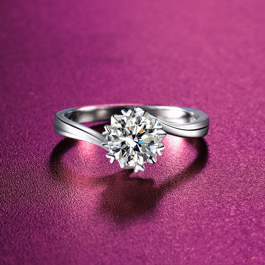 Buycenter 925 Silver Geometric Diamond Ring - Eight Hearts & Arrows Design - Buy Center