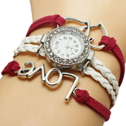 Alloy Love Double Heart-Shaped Woven Watch - Stylish Trendy Accessory - Buy Center