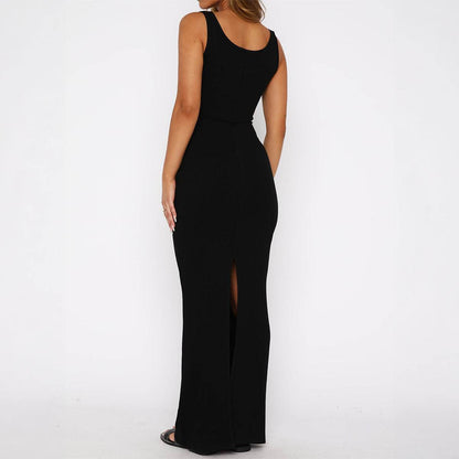 Buycenter Women's Slim-Fit U-Collar Sling Dress - High Waist, Sleeveless - Buy Center