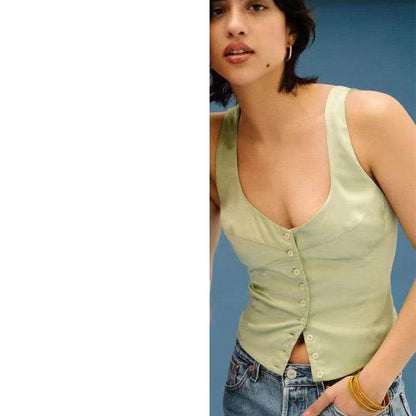 Buycenter Women's Square-Neck Satin Slip Top - Backless & Slim Fit Vest - Buy Center