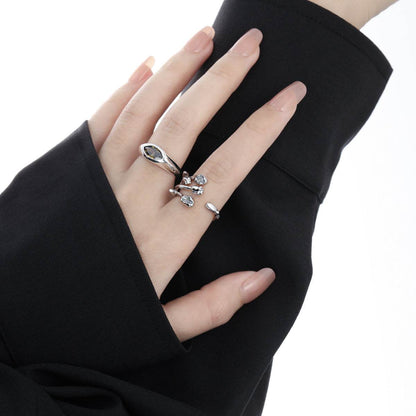 Diamond Studded Tulip Design Ring - Luxurious Adjustable Silver Jewelry - Buy Center