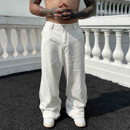 Solid Color Casual Jeans - Retro Straight-Leg Pants for Trendy Men - Buy Center