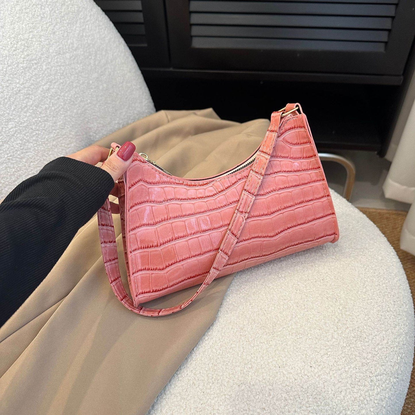 Buycenter Candy Color Shoulder Bag - Embossed Stone Pattern, Soft PU - Buy Center