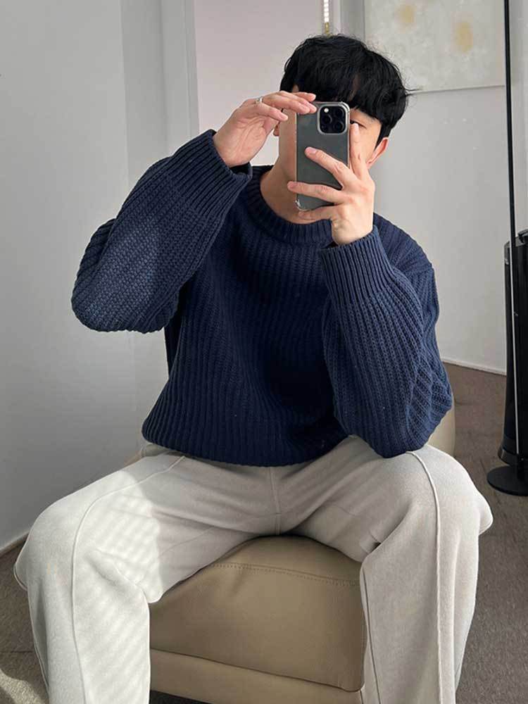 Buycenter Men's Round Neck Sweater - Dark Blue, Comfortable Fit - Buy Center