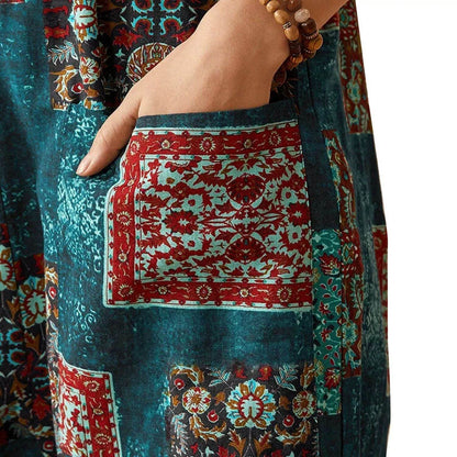 Buycenter Women's Vintage Print Jumpsuit - Loose Fit Straight-Leg Style - Buy Center