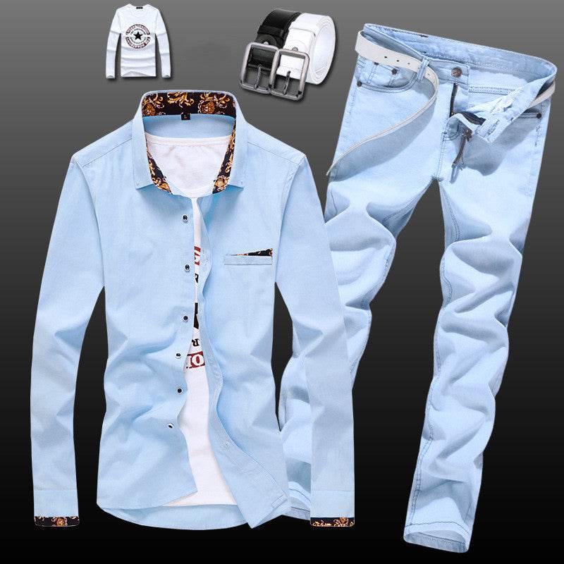 Men's Stylish Slim Fit Pajama Set - Denim Shirt & Pants Combo 2025 - Buy Center