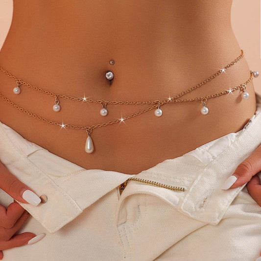 Elegant Double Circle Pearl Waist Chain - Premium Body Jewelry for Women - Buy Center