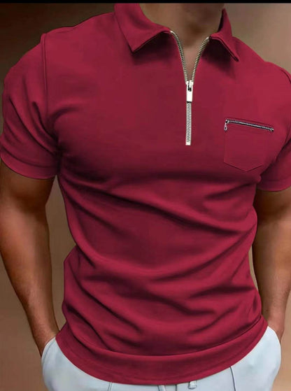 Buycenter Summer Men's Solid Color Lapel T-shirt - Pocket Short Sleeve - Buy Center