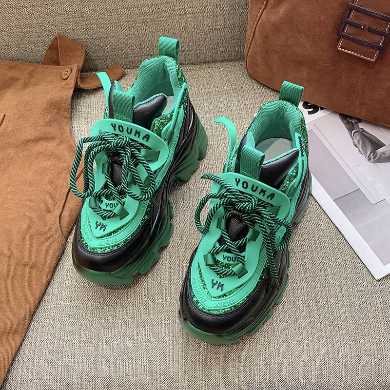 Buycenter Women's Colorful Sequin Lace-Up Sneakers - Trendy Platform Style - Buy Center