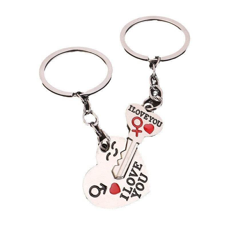 Creative Couple Keychain Set - Silver & Gold Heart Pendants for Love - Buy Center