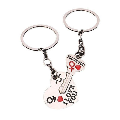 Creative Couple Keychain Set - Silver & Gold Heart Pendants for Love - Buy Center