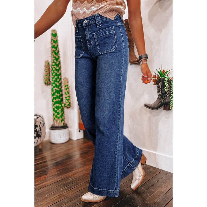 Retro High Waist Straight-Leg Trousers for Women - Casual Cotton Jeans 2025 - Buy Center