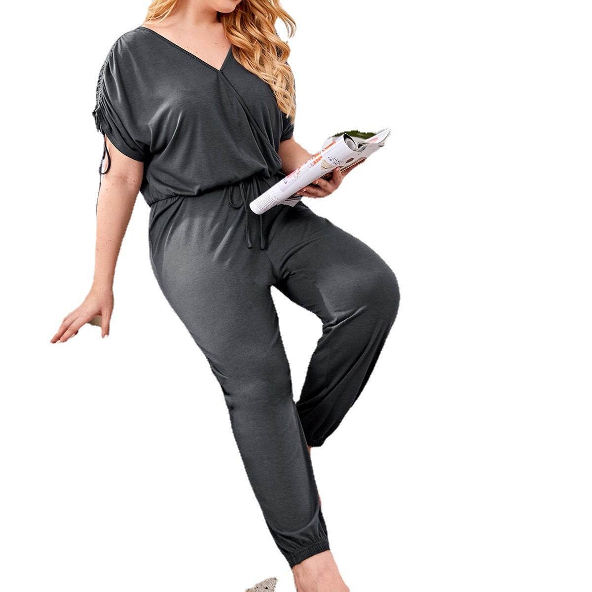 Buycenter Leisure Fashion Jumpsuit - Short-Sleeved in Dark Gray - Buy Center