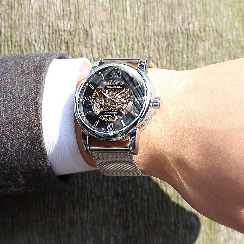 Automatic Mechanical Men's Watch - Luminous Display & Woven Mesh Belt - Buy Center
