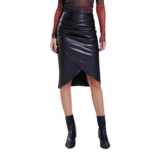 Buycenter High Waist Split Leather Skirt - Stylish Black Midi Skirt - Buy Center
