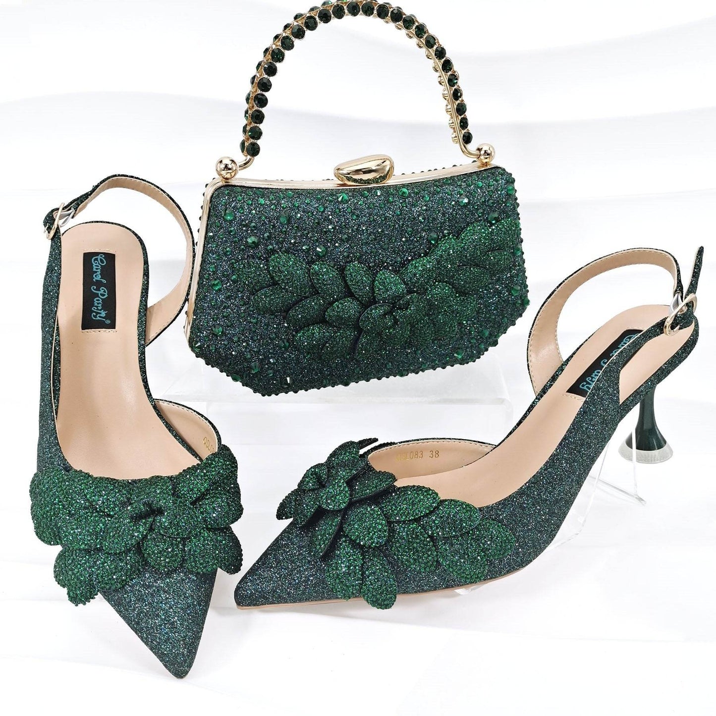 Handmade Leaf Decorative Evening Shoes Bag Set – Stylish Wine Glass Heel - Buy Center