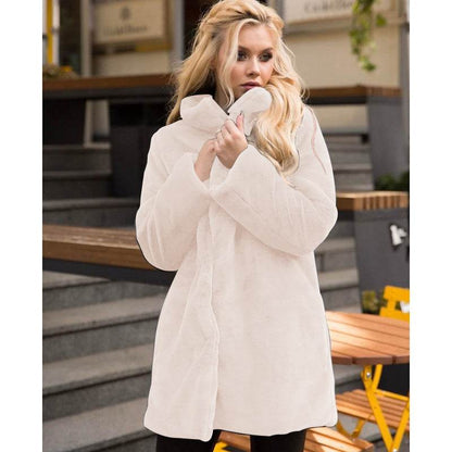 Buycenter Stand-Up Collar Winter Faux Fur Coat - Mid-Length, Loose Fit - Buy Center