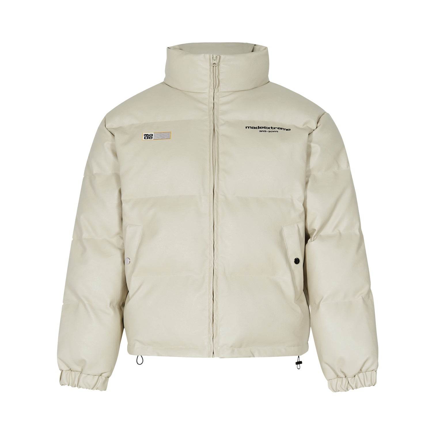 Unisex Cotton-Padded Jacket - Stylish Letter Print & Thick PU Leather - Buy Center