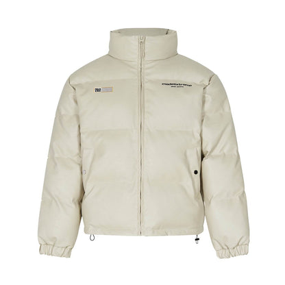 Unisex Cotton-Padded Jacket - Stylish Letter Print & Thick PU Leather - Buy Center