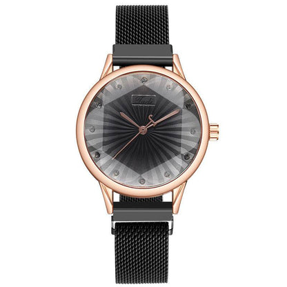 Women's Striped Diamond Mesh Watch - Casual Quartz Style with Magnetic Buckle - Buy Center