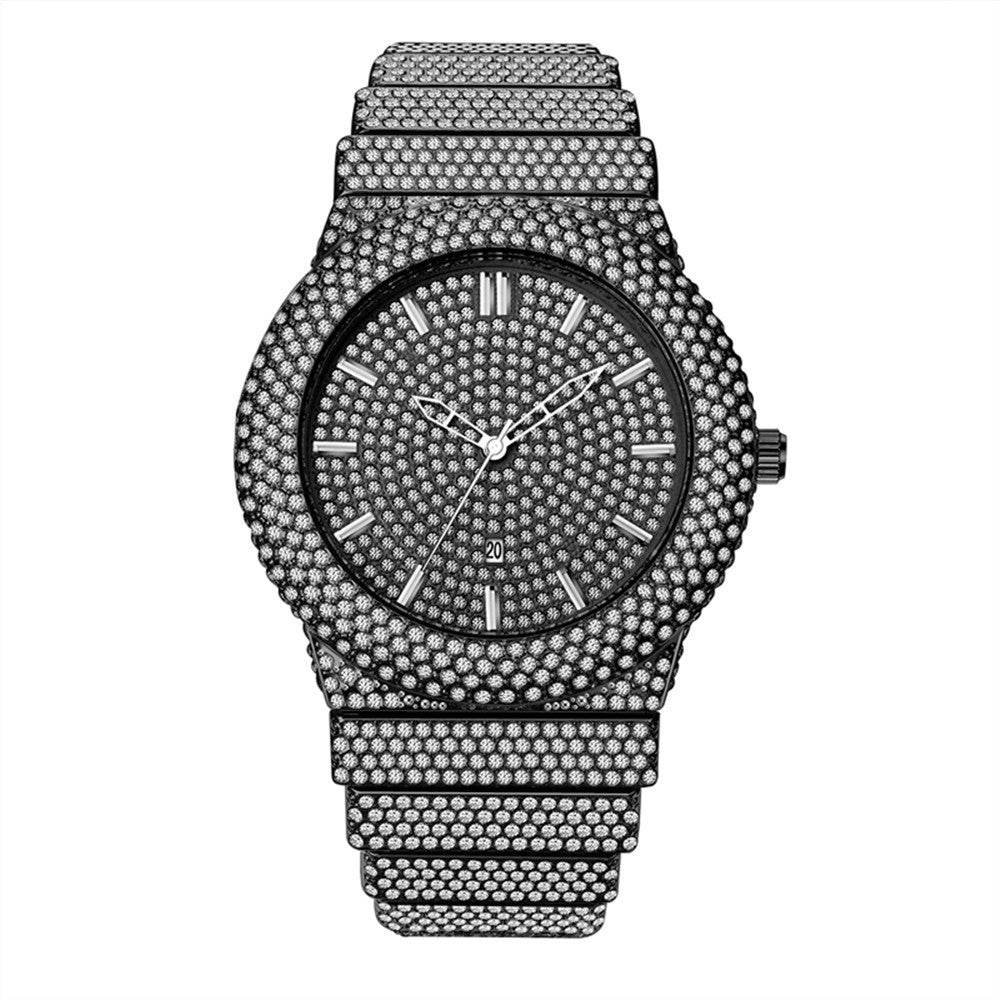 Affordable Luxury Men's Quartz Watch - Diamond Embedded in Gold, Silver, Black - Buy Center