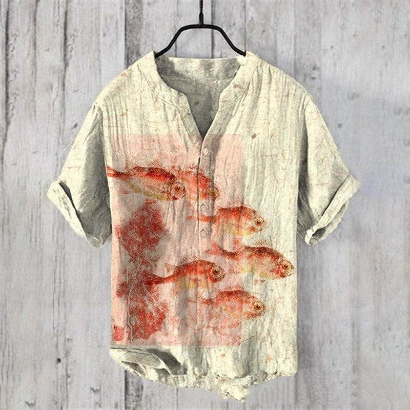 Summer Men's Short-Sleeved Shirt - Loose Fit Linen for Travel & Comfort - Buy Center