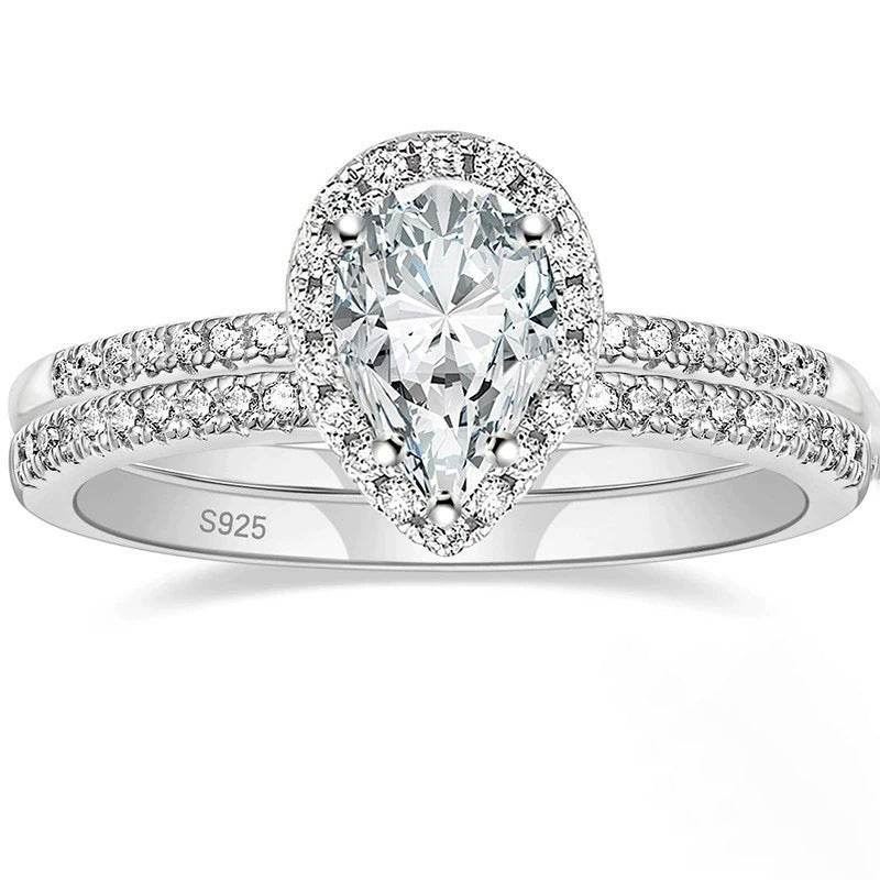 Buycenter S925 Water Drop Zircon Ring - Elegant Women's Jewelry, Multiple Sizes - Buy Center