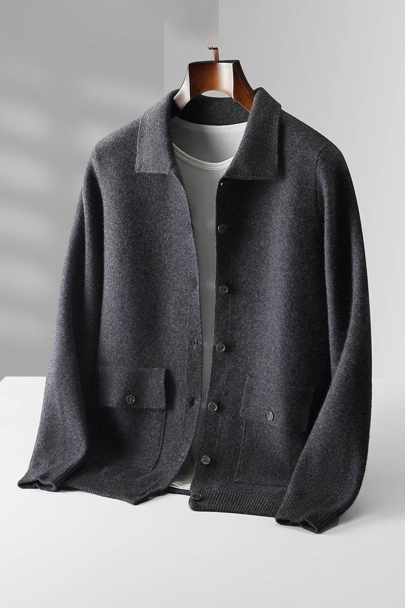 Buycenter Men's Wool Cardigan - Solid Color Thick Coat for Autumn Winter - Buy Center
