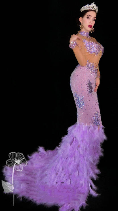 Buycenter Full Diamond Mesh Wrap Hip Dress - Elegant Evening Attire - Buy Center