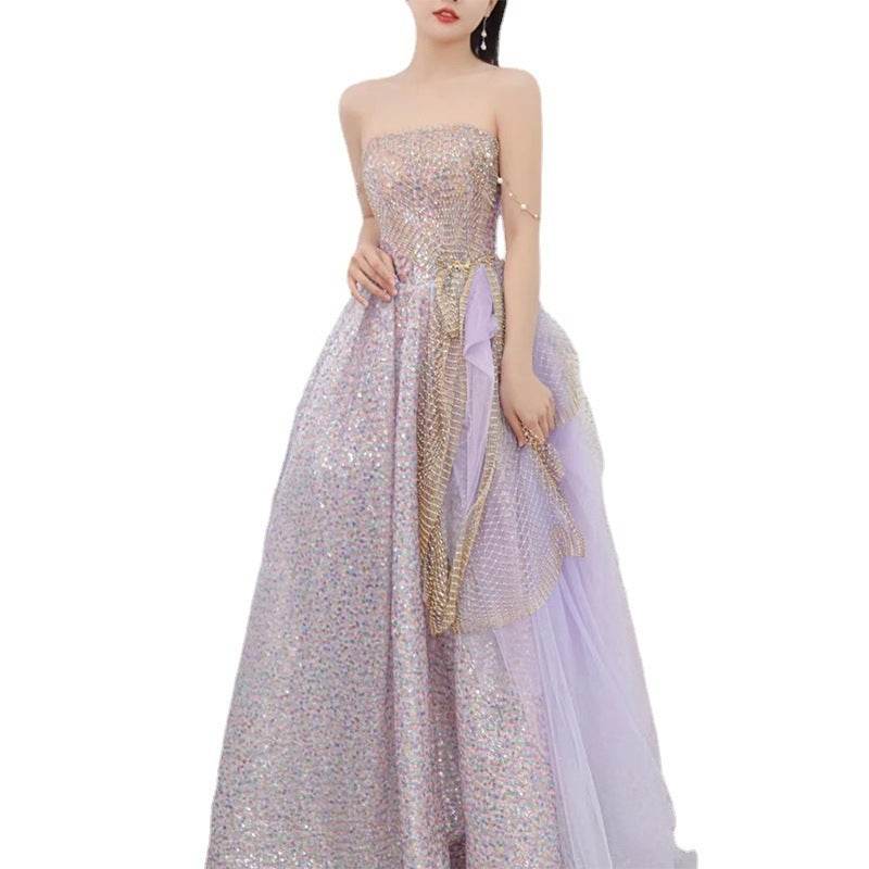 Light Purple Evening Dress - Stylish Host Star Sky Toast Suit - Buy Center