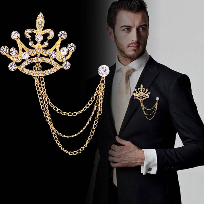 Fashion Crown Brooch - Elegant Gold/Silver Diamond Corsage for Every Occasion - Buy Center