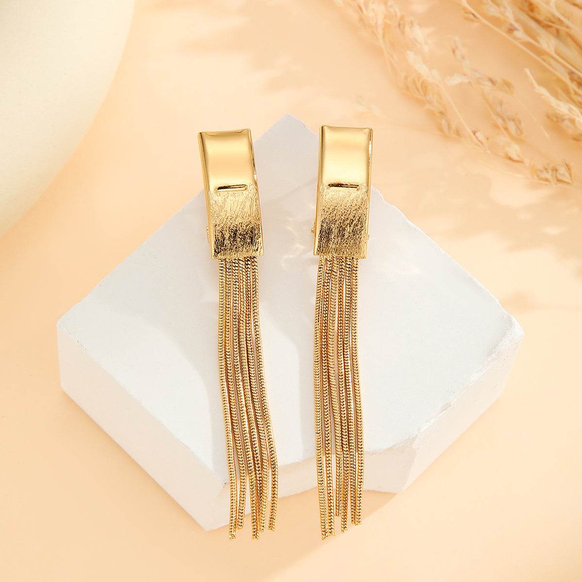 Elegant Gold Bead Tassel Earrings - Modern Design for Any Occasion - Buy Center
