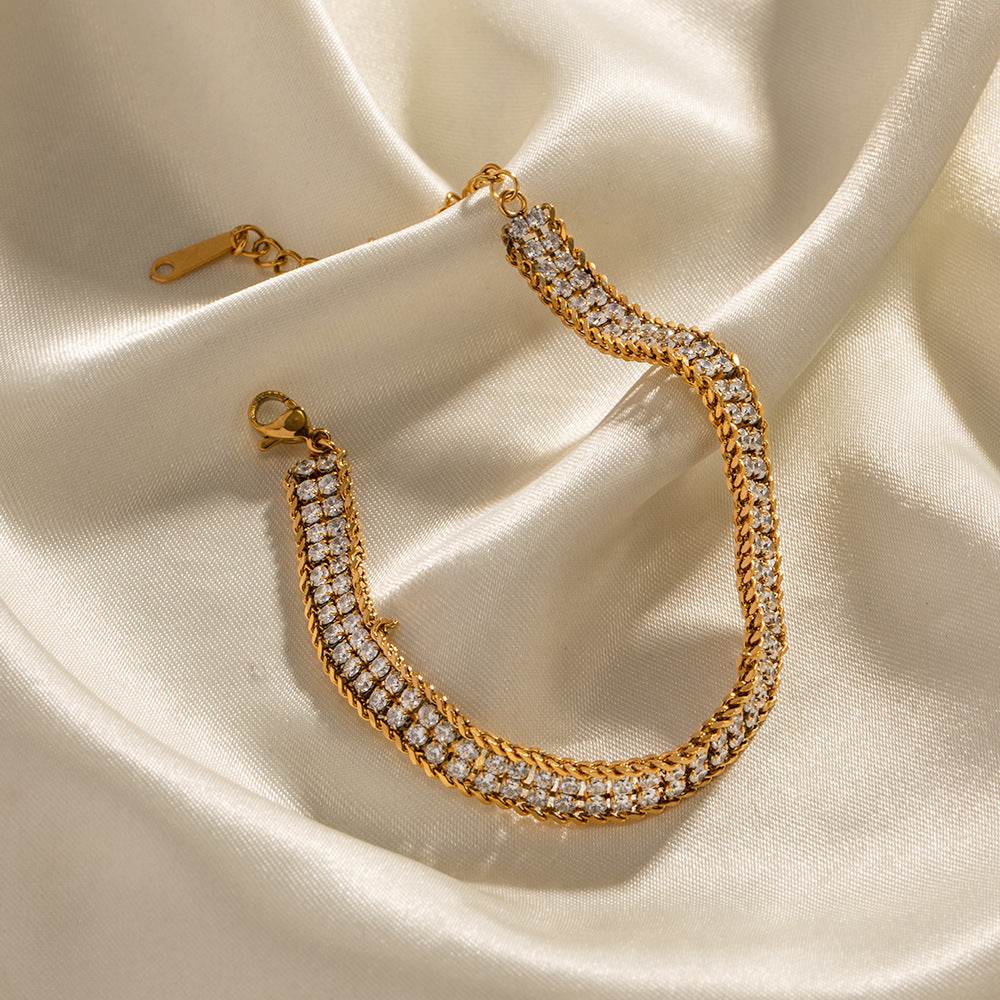 Stunning 18K Gold Double-Layer White Zircon Bracelet - Chic Modern Design - Buy Center