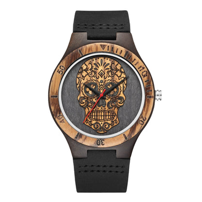 Skull Wooden Quartz Watch - Stylish Double Color, Waterproof Design - Buy Center