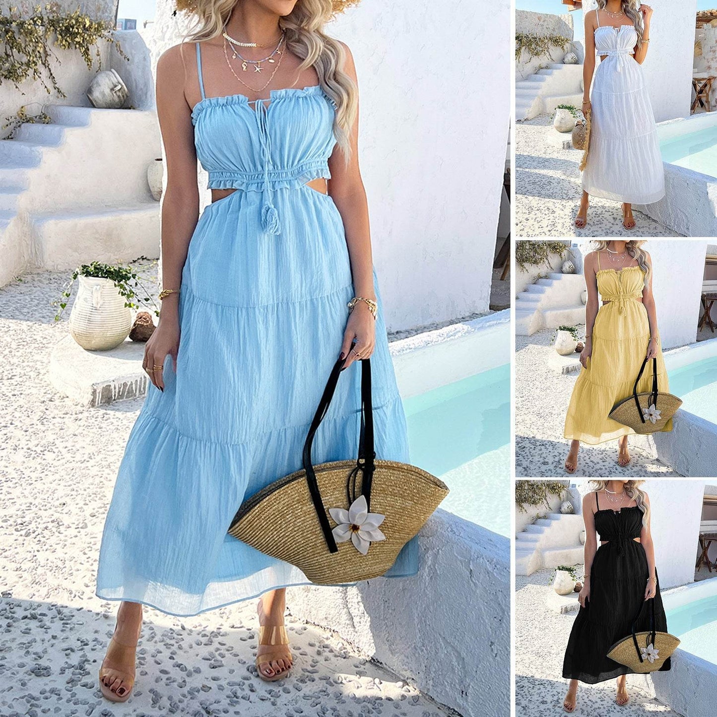 Buycenter Bohemian High Waist Sling Dress - Stylish Vacation Essential - Buy Center