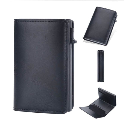 Crazy Horse Leather Card Clamp Wallet - Stylish & Anti-Degaussing for Men - Buy Center