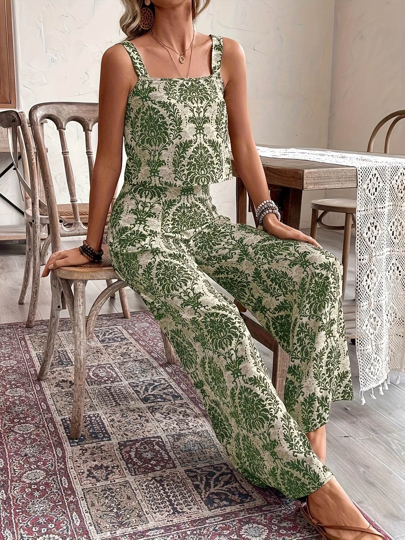 Women's Vacation Outfit - Off-Shoulder Tank Top & Wide-Leg Pants - Buy Center