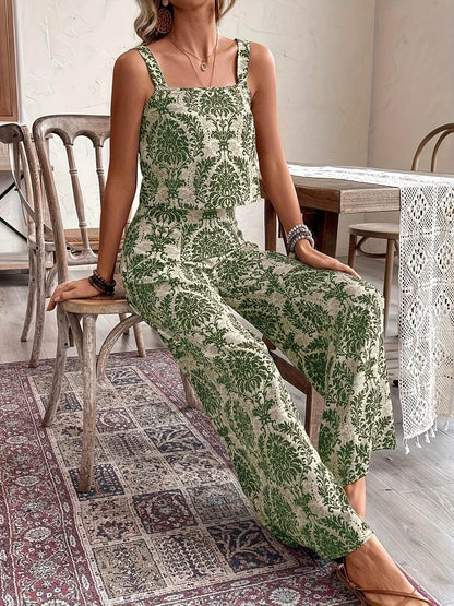 Women's Vacation Outfit - Off-Shoulder Tank Top & Wide-Leg Pants - Buy Center