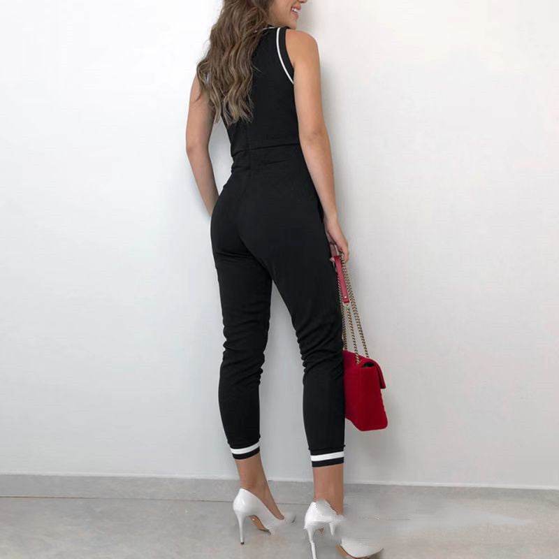 Buycenter Contrast Color Jumpsuit - Round Neck Sleeveless Vest Style - Buy Center