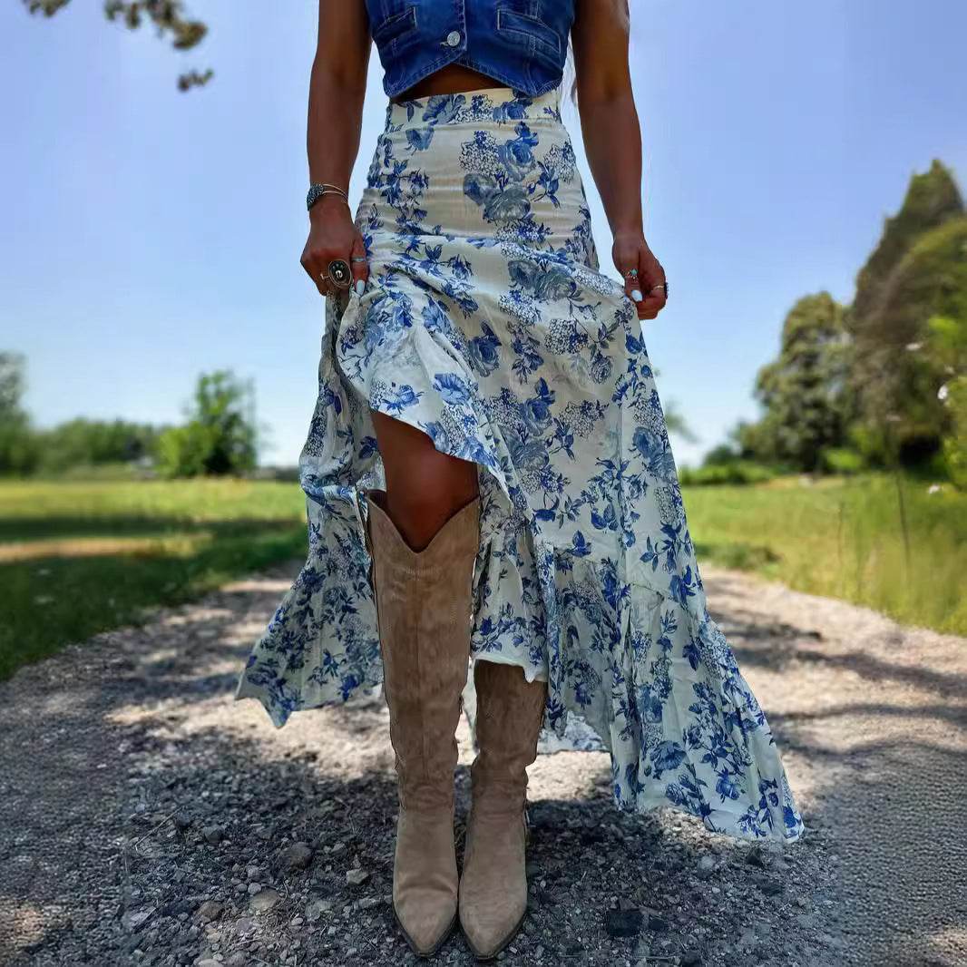 Buycenter Floral Print A-Line Skirt - Long Hem for Vacation Style - Buy Center