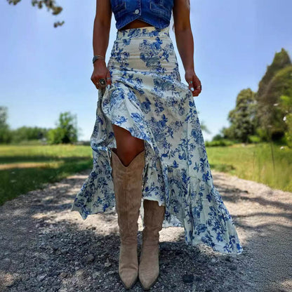 Buycenter Floral Print A-Line Skirt - Long Hem for Vacation Style - Buy Center