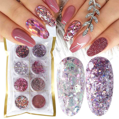 8 Box Mix Glitter Nail Art Powder Set - Holographic Shine for 2025 - Buy Center
