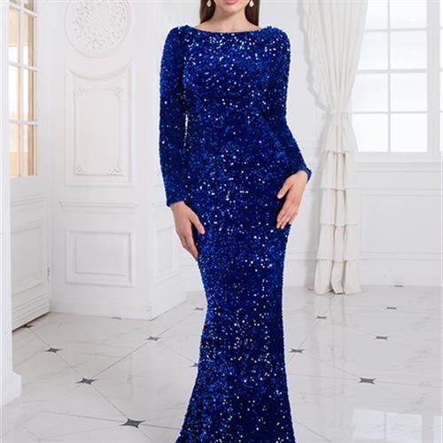 Buycenter Women’s Royal Blue Sequin Evening Gown for Prom & Parties - Buy Center