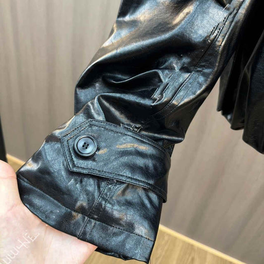 Buy Center Cuffed Collar PU Leather Jacket - Warm Cotton Padded for Winter - Buy Center