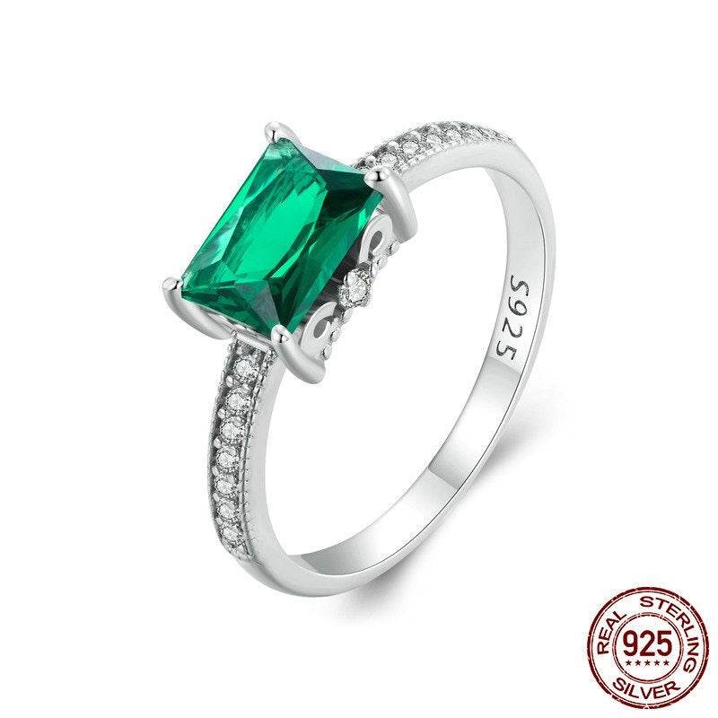 Buycenter S925 Sterling Silver Green Ring - White Gold Plated for Women - Buy Center