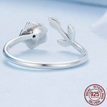 Buycenter S925 Sterling Silver Flower Ring - Adjustable & Simple Design - Buy Center